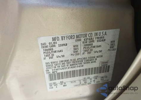 2001 Ford Escape Xlt z USA, uszkodzony, nr VIN 1FMYU03131KA15458